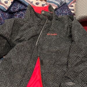 Columbia Black and White Geometric Jacket with Red Lining